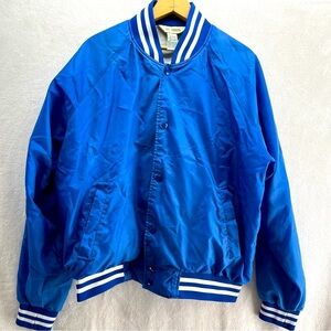 Vintage Haband L Blue Bomber Style Windbreaker Starter Jacket Nylon Snaps 90’s